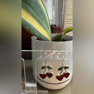 Handmade In USA Cherry Heart Dangle Earrings Statement Lightweight Favorite New